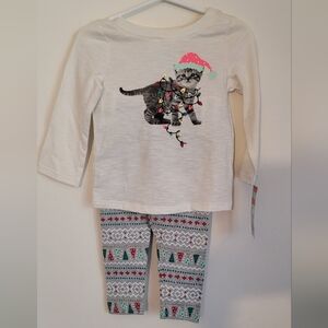 Cat & Jack Christmas Lights Long Sleeve Shirt and Leggings Kitten Size 12 months
